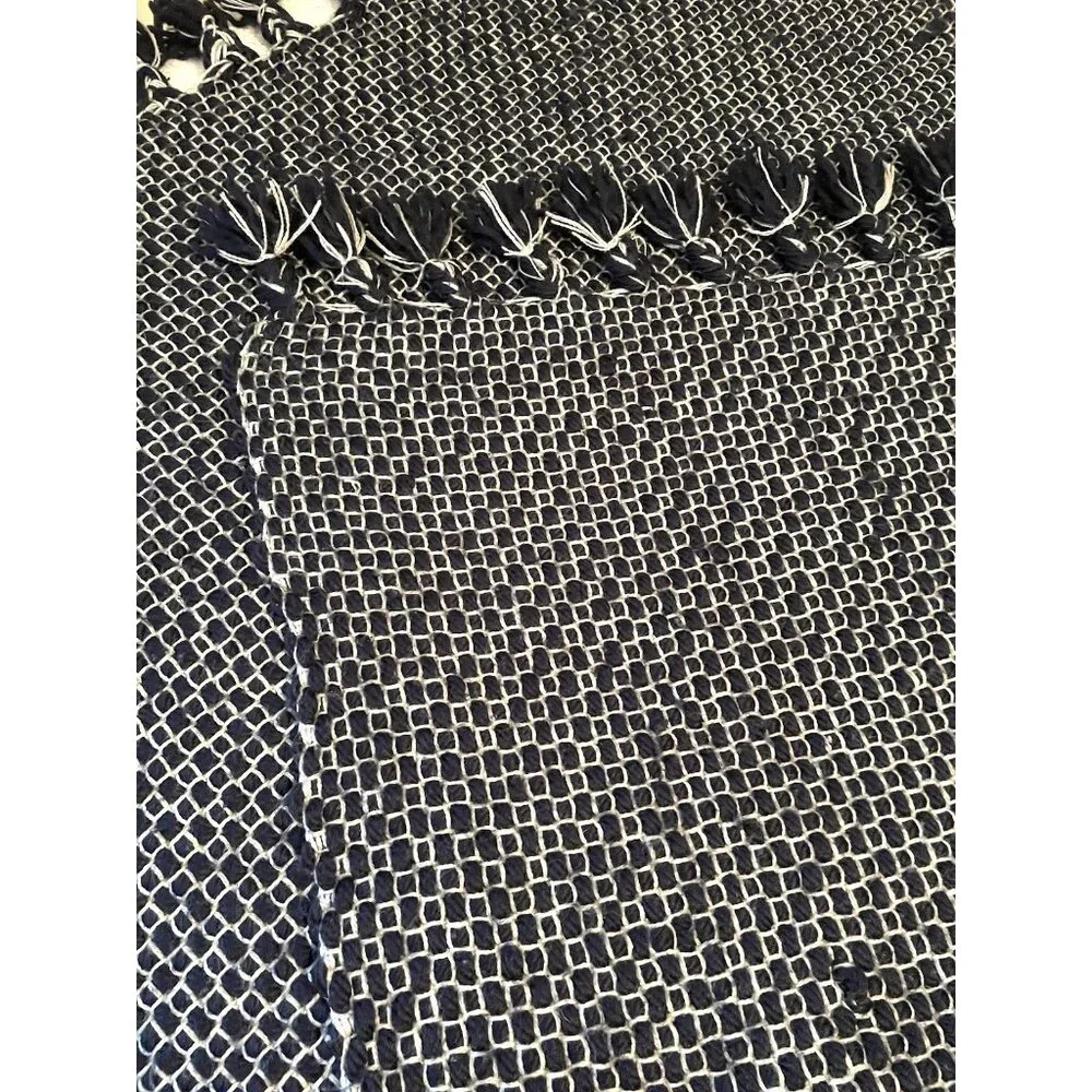 West Elm Marled Basketweave‎ Throw Blanket Navy Blue And White 50x60